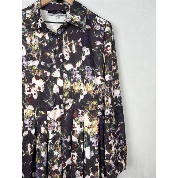 Dalia MacPhee Long Sleeve Floral Dress L Black Collared Button Front Art to Wear - Picture 3 of 15